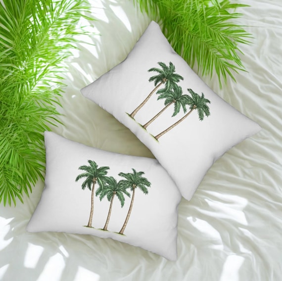 Palm Tree Lumbar Pillow: Coastal Beach House Decor, 20x14