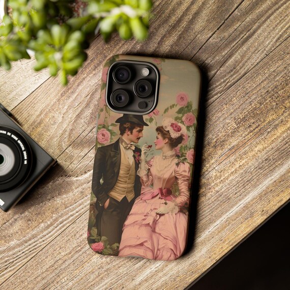 Phone Case, Victorian Couple, Valentines Love,Floral Tough Cover, Protective Shockproof Shell, Unique Gift, Vintage Print, Romantic Gift