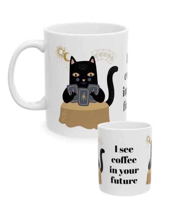 Tarot Cat Ceramic Mug, Unique Tarot Coffee Cup for Cat Lovers, Magic Cat Lover Gift, Witchy Tea Mug, Pet Psychic Cup, Mystical Kitty Kitchen
