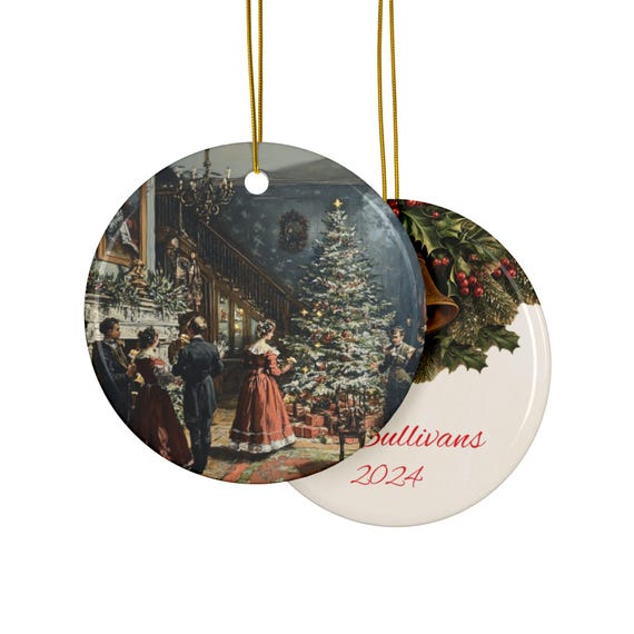 Ceramic Ornaments, Victorian Era Ornament, Personalized Holiday Decor, Christmas Tree Decoration, Double-Sided Keepsake, Customized Xmas