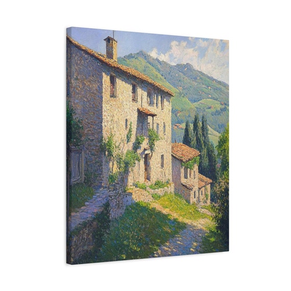 Italian Countryside Canvas Print,  Matte Stretched Wall Decor,  Home Office Decor, Italy Landscape Painting, Rustic Farmhouse, Italy Canvas