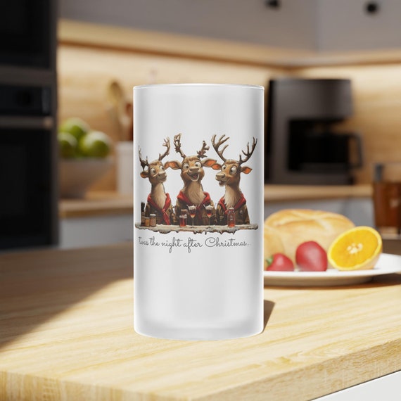 Christmas Frosted Glass Beer Mug, Reindeer Beer Mug, Funny Christmas Mug