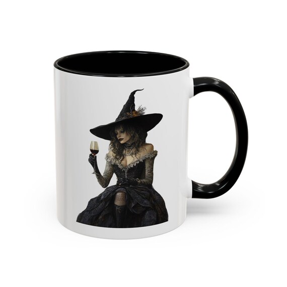 Gothic Witch Mug, Accent Coffee Cup, Halloween Home Decor, Elegant Tea Mug, Wiccan Gift, Gothic Kitchen Decor, Witch Mug