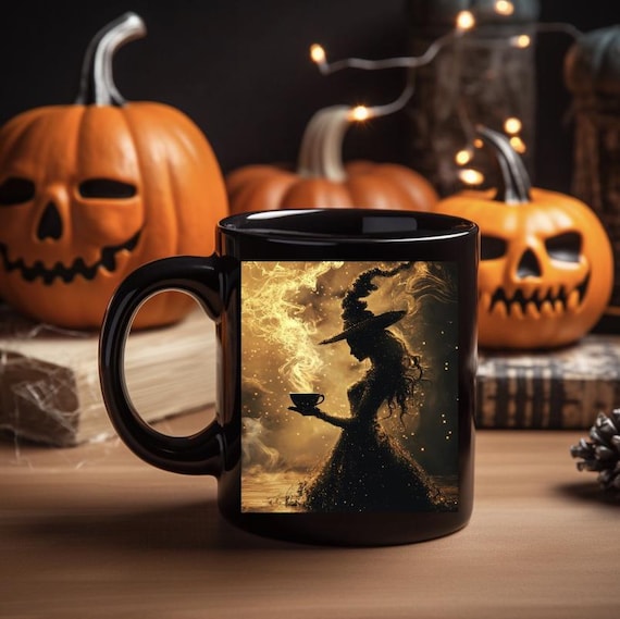 Witch Mug, Halloween Coffee Cup, Witch Tea Mug, Black Cat Mug, Wiccan Drinkware, Magical Tea Cup , Mug (11oz, 15oz)
