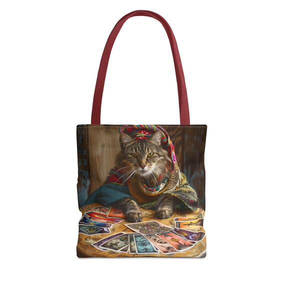 Tarot Cat Predicts the Future Tote Bag , Magic and Halloween, Mystical, Fun Tote Bags, Tarot Card Tote Bags, Cat Lovers