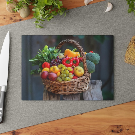 Glass Cutting Board- Fruit and Vegetable design, Cutting Board Gift Idea