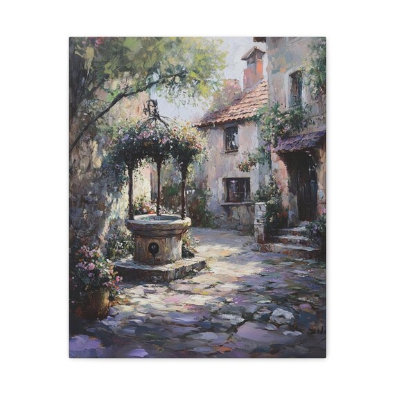 Rustic Village Scene Canvas Print,  Charming Artwork for Home Decor, Country Wall Art,Charming Countryside Painting