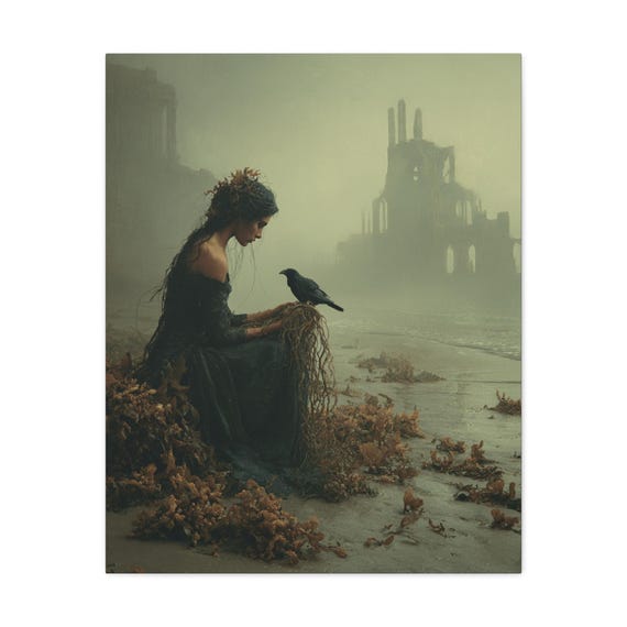 Coastal Gothic Canvas Art: Ravens, Castle, Fantasy Home Decor
