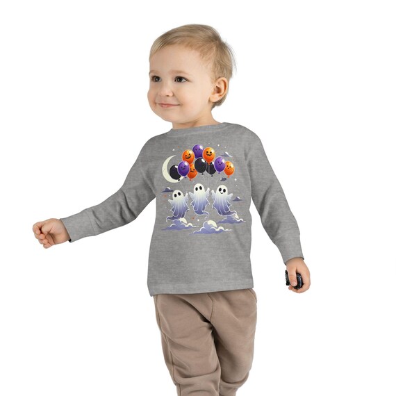 Halloween Toddler Long Sleeve Tee, Ghosts and Balloons, Trick or Treat Shirt, Spooky Kids Clothing, Halloween Costume for Toddlers, October