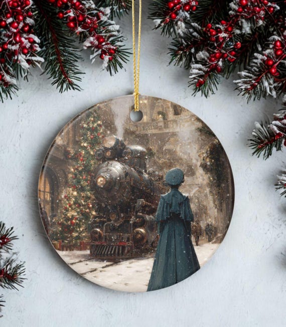 Vintage Train Christmas Ornament, Holiday Decoration, Tree Decor, Winter Keepsake, Victorian Ornament