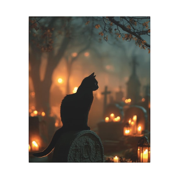 Gothic Cat Wall Art, Matte Canvas, Stretched Framed Print, Halloween Decor, Cat Lover Gift, Dark Aesthetic Home Decor