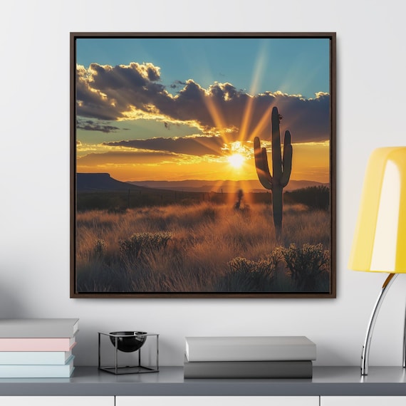 Desert Sunset Canvas Print FRAMED Art Nature Art Rustic Home Decor Gift for Nature Lovers Wall Art for Living Room Gift for Mom Cactus
