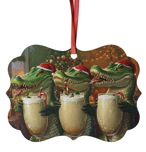Eggnog Drinking Alligator Ornaments, Christmas Tree Decor, Holiday Ornaments, Christmas Party Decor, Festive Ornaments, Florida