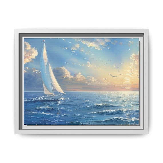 Canvas Art, Sailboat Portrait in Ocean, Nautical Wall Decor, Coastal Living Room Decor, Matte Framed Picture, Beach House Artwork