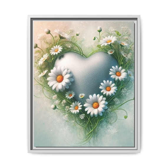 Wall Art, Floral Heart, Modern Home Decor, Abstract Canvas Print, Bedroom Wall Art, Gift for Her, Multicolor Framed Art, Valentines Gift