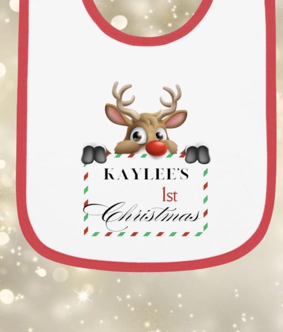 Bib, First Christmas Baby Contrast Trim Jersey Bib, Holiday Baby Bib, Christmas Baby Gift, Personalized Baby Bib, Baby Shower Gift