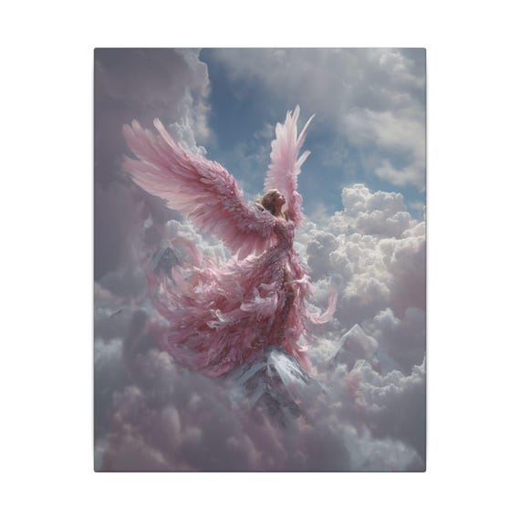 Angel Wings Canvas Wall Art,Pink Angel,  Inspirational Home Decor, Ethereal Angel Print, Gift for Faith or Hope, Angel Artwork