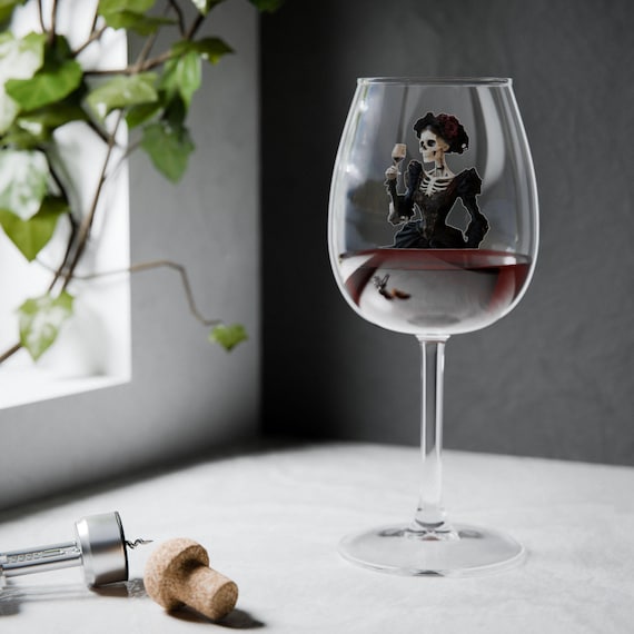 Skeleton Lady Wine Glass for Wine Lovers,Halloween Wine Glass,Gothic Wine Glass, Victorian Skeleton Lady Wine Glass