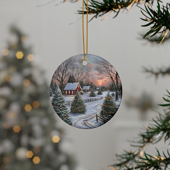 Country Christmas Ceramic Ornaments, Country Christmas Decor, Farmhouse Holiday Ornaments, Rustic Christmas Tree Decorations,