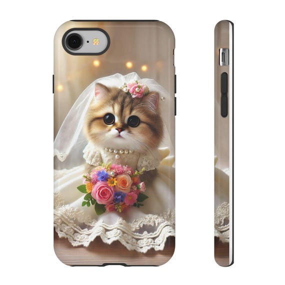 Phone Case, Cute Cat Bride Tough Case, Kawaii Kitten Wedding Cover, Durable Cat Lover Gift, Protective Case, Cell Phone Accessories