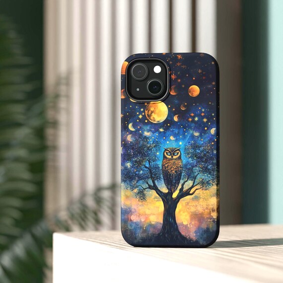 Celestial Owl Magnetic Tough Case - Mystic Night Phone Cover, Protection Case for Nature Lovers, Unique Gift, Astrology Decor, iPhone case
