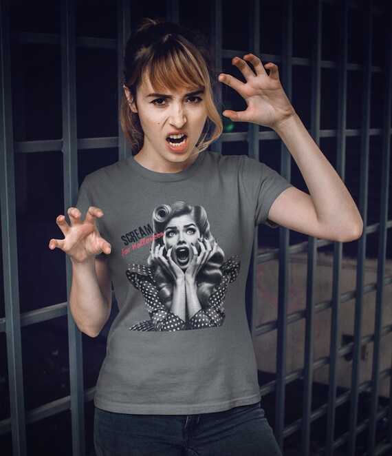 50s Vintage Halloween Scream for Halloween Woman T-Shirt, Retro Halloween Top, Unisex, Vintage Horror Movie Tee, Costume Party Apparel
