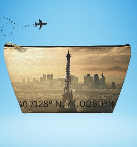 Paris France Coordinate Travel Pouch, Make Up Case - Accessory Bag for Makeup, Toiletries, Zippered Pouch, Cosmetic Pouch, Travel Organizer