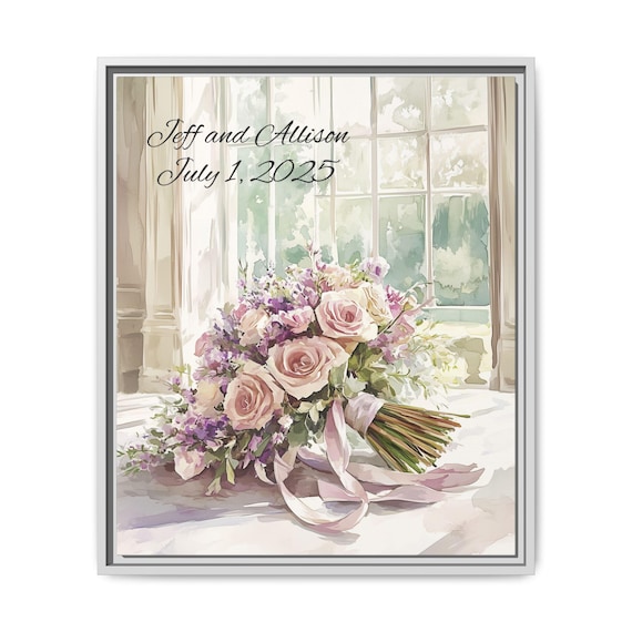 Personalized Wedding Gift, Framed, Bridal Bouquet, Couples Name and Date, Custom Wall Art for Wedding, Wedding Gift, Bridal Shower Gift