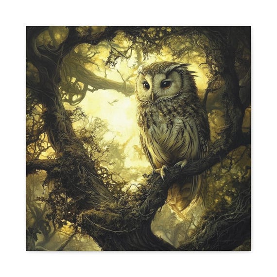 Owl Wall Art, Canvas 20x20, Stretched Print, Matte Home Decor, Animal Lover Gift, Nursery Decoration, Owl Lover