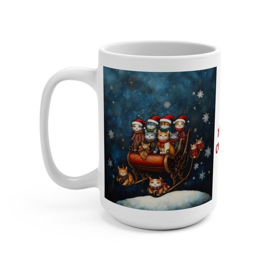Cat Christmas Mug, Meowy Christmas - 15oz Holiday Gift, Festive Coffee Cup, Cute Cat Lover's Present, Unique Christmas Mug, Funny Cat