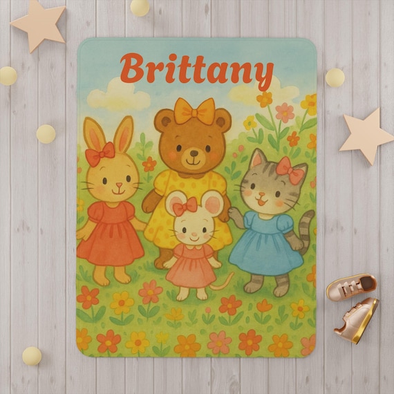 Personalized Toddler Blanket with Cute Animal Friends, Custom Kids Blanket, Nursery Decor, Gift for Baby Shower, Cozy Toddler Gift