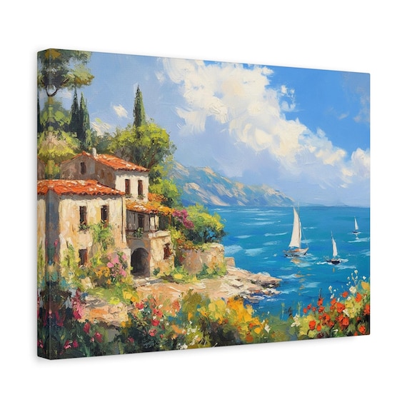 Canvas Art, Ocean Sailboat Scene Matte Stretched, Wall Decor, Nautical Beach Coastal Picture, Sailing Boat Print, Home Office