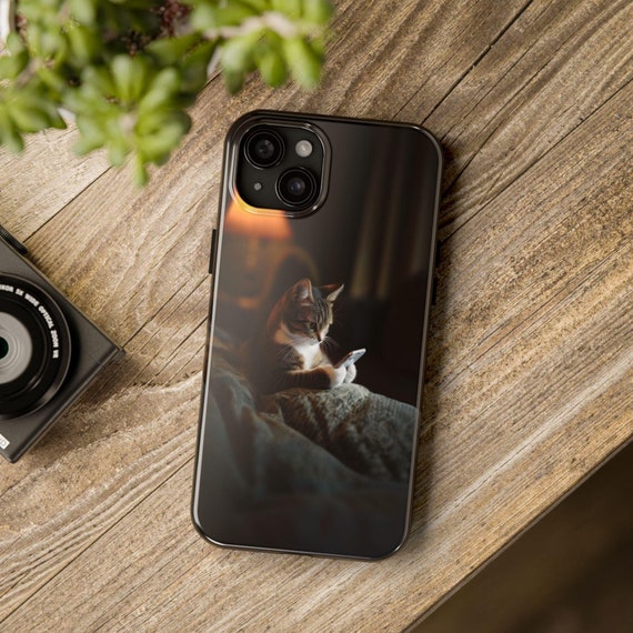 Cat Texting Phone Case - Cute iPhone Cover, Funny Animal Samsung Case, Kitten Lover Gift, Protective Smartphone Cover, Cool Cat Lover