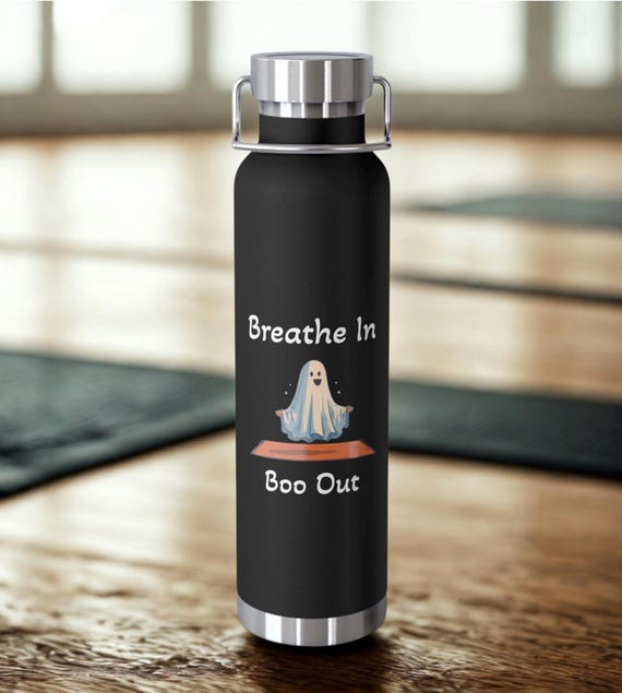 Ghost Yoga Water Bottle - Breathe In Boo Out | Halloween Gift, Insulated Bottle for Yoga Lovers, Eco-Friendly Hydration