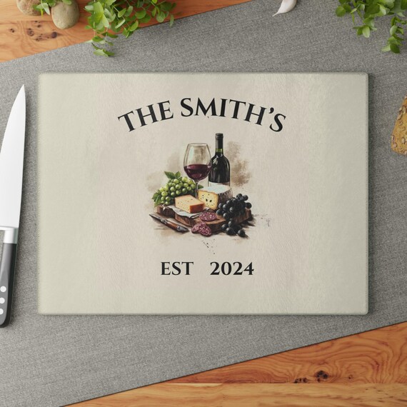Cutting Board Personalized Wine and  Cheese Glass Cutting Board, Custom Cutting Board, Kitchen Decor, Glass Kitchenware, Entertaining