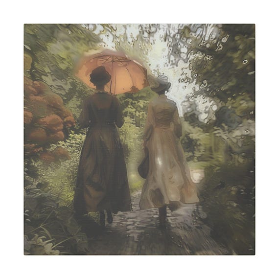 Victorian Era Ladies Strolling Impressionist Style Giclée Print Canvas,  Home decor, Living Room Art, Bedroom Art, Family Room Art