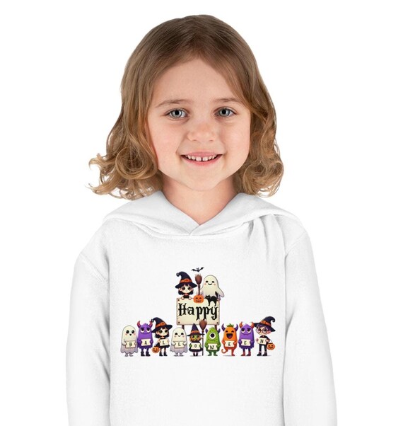 Halloween Kids Fleece Hoodie, Cute Halloween Characters, Toddler Pullover Sweatshirt, Halloween Costume, Trick or Treat Hoodie