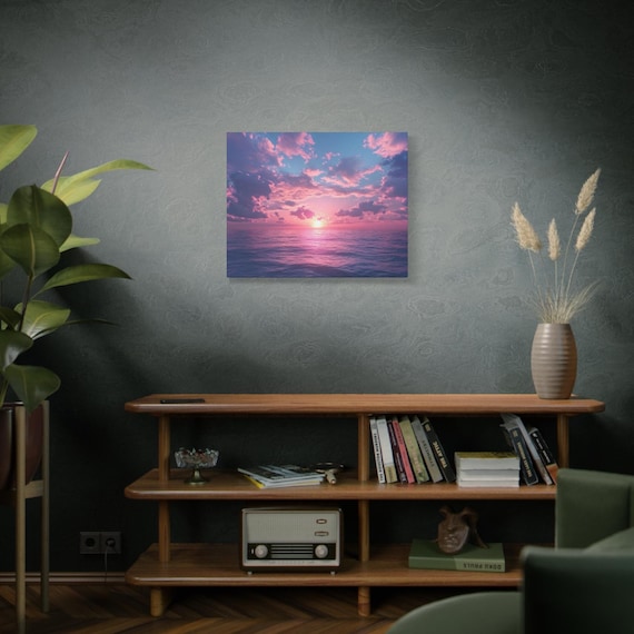 Sunset over Ocean in Pink and Blue Canvas Print, , Cotton Candy Skies, Wall Art Decor, Home Decor, Ocean Sunset Art, Coastal Art, Beach Wall