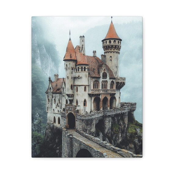 Medieval Castle Canvas Print, Canvas Art,  Decor Wall Art, Fantasy Castle Wall Hanging, Gift for History Buff, Vintage Artwork