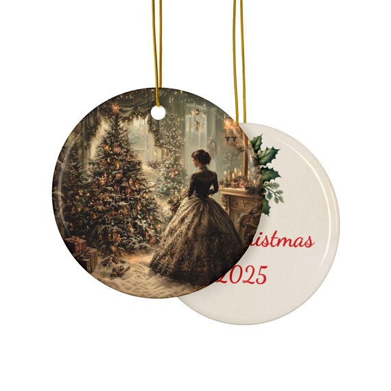 Ceramic Ornaments, Victorian Era Ornament, Personalized Holiday Decor, Christmas Tree Decoration, Double-Sided Keepsake, Customized Xmas