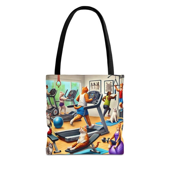 Cats Gym Tote Bag, Workout Tote, Fitness Tote, Cat Lover Gift, Yoga Tote, Funny Cat Bag