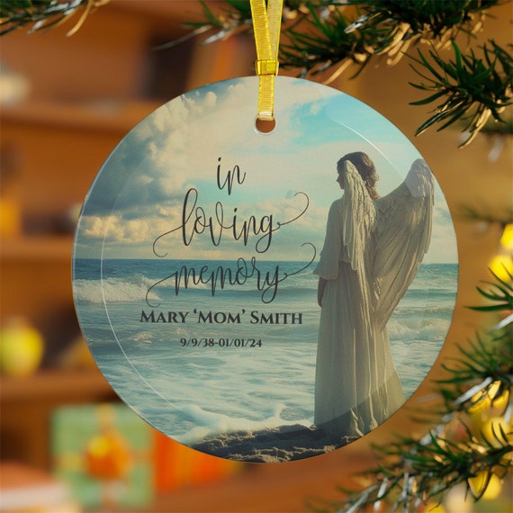 Angel  Personalized Memorial Ocean Hanging Glass Ornaments , Remembrance Ornament, Loss Sympathy Gift, Christmas Tree Decoration
