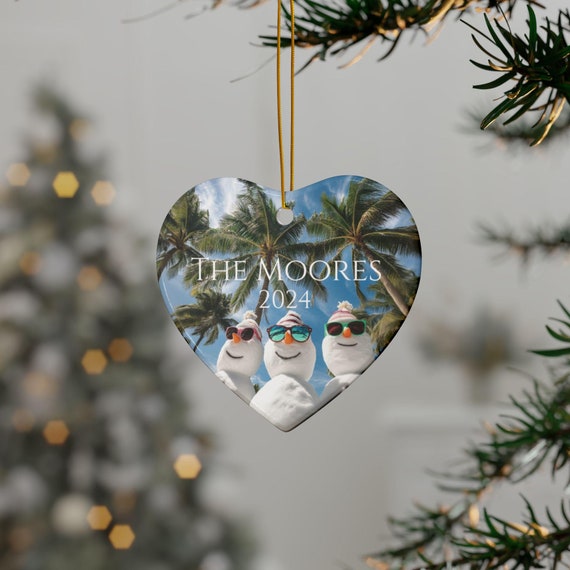 Personalized  Snowman Family Ornament Ceramic , Christmas Ornament Personalized, Keepsake Ornament, vacation keepsake, Snowman family of 3