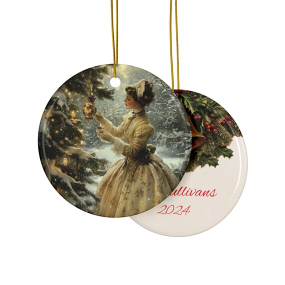 Ceramic Ornaments, Victorian Era Ornament, Personalized Holiday Decor, Christmas Tree Decoration, Double-Sided Keepsake, Customized Xmas