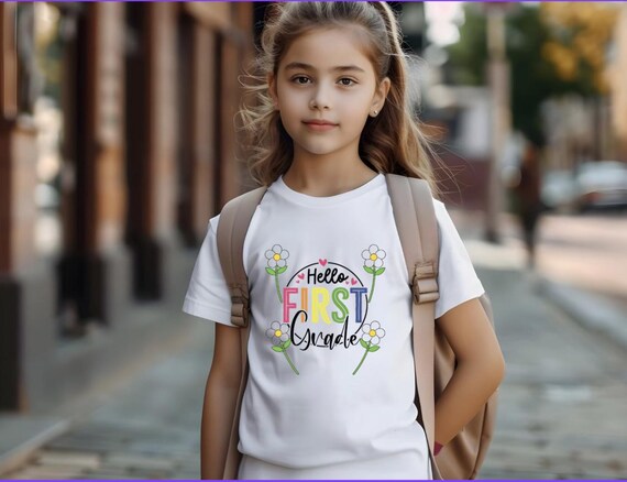 Hello First Grade Daisy Youth Tee Shirt, Back to School Kids TShirt, Cute Floral Children's Clothing, Elementary Student Gift, Daisy Flower