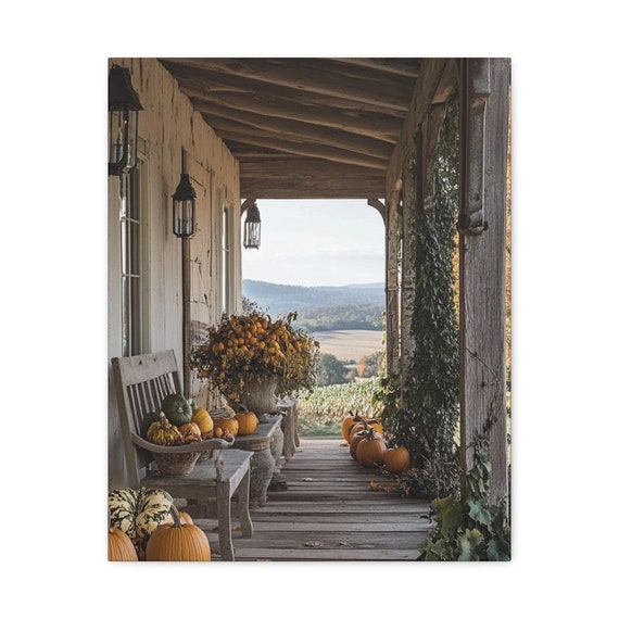 Country Farmhouse Autumn Canvas, Front Porch, Pumpkins Rustic Wall Art, Fall Home Decor, Farmhouse Chic, Harvest Season