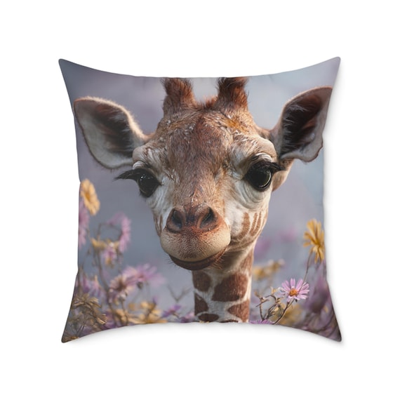 Cute Giraffe Square Pillow, Decorative Cushion, Animal Lover Gift, Nursery Decor, Home Accent, Nature Themed Decor