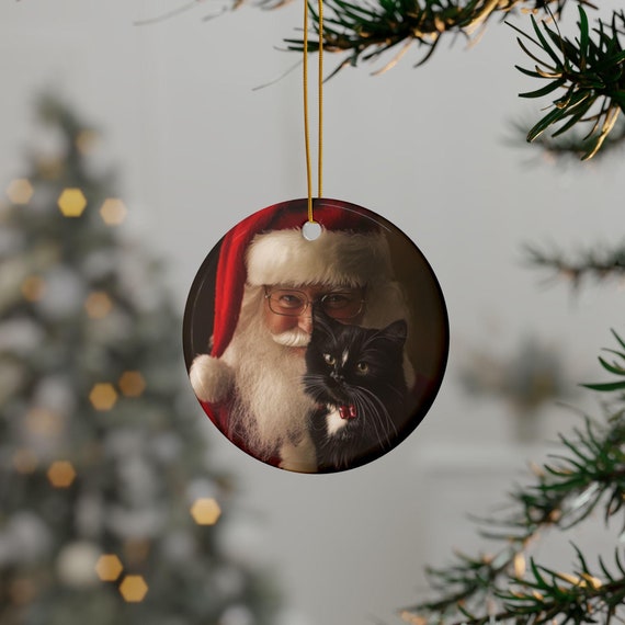 Santa Cat Design Ornaments, , Christmas Tree Decoration, Holiday Gift, Cat Lover Ornament, Set of 5, Custom Ornament