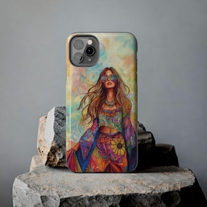 Hippie Vibes Phone Case, Tough Phone Case for iPhone, Retro 60s Design, Protective Phone Cover, Bohemian Accessories, Groovy Phone Shell