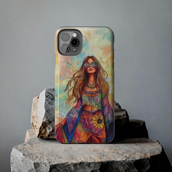Hippie Vibes Phone Case, Tough Phone Case for iPhone, Retro 60s Design, Protective Phone Cover, Bohemian Accessories, Groovy Phone Shell